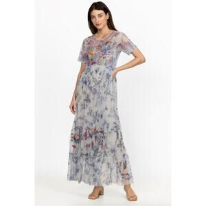 EUC Johnny Was $350 Logan Tierred Embroidered Mesh Maxi Dress